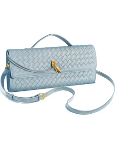 Bolso de Mano Tejido de Cuero PU para Mujeres Azul Claro 2