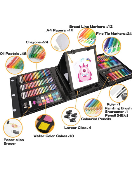 Set de Dibujo 208 Piezas PENCCOR con Caballete y Suministros