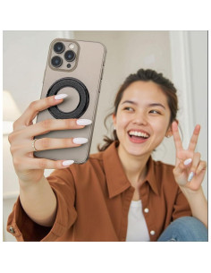 Soporte para teléfono NXVX plateado con purpurina 360 2