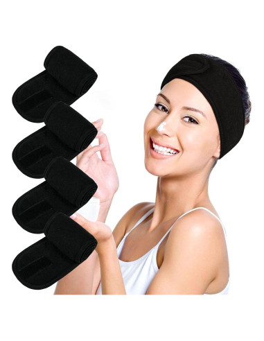 Diademas de Spa Facial 4PCS TOPODO Ajustables Negro