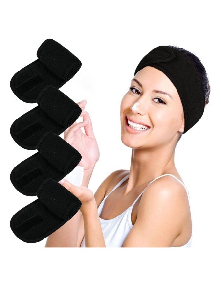 Diademas de Spa Facial 4PCS TOPODO Ajustables Negro