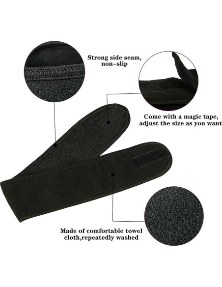 Diademas de Spa Facial 4PCS TOPODO Ajustables Negro