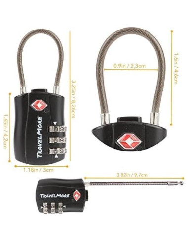 Candado de Combinación TSA TravelMore Negro 1 Paquete 3 Dígitos