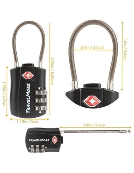 Candado de Combinación TSA TravelMore Negro 1 Paquete 3 Dígitos