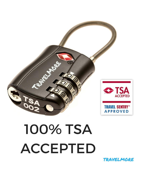 Candado de Combinación TSA TravelMore Negro 1 Paquete 3 Dígitos