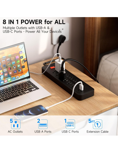 Protector de Sobretensión ZHANGONG 12 Salidas 4 USB 1.52m