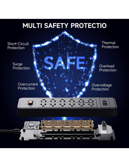Protector de Sobretensión ZHANGONG 12 Salidas 4 USB 1.52m Protector de Sobretensión ZHANGONG 12 Salidas 4 USB 1.52m