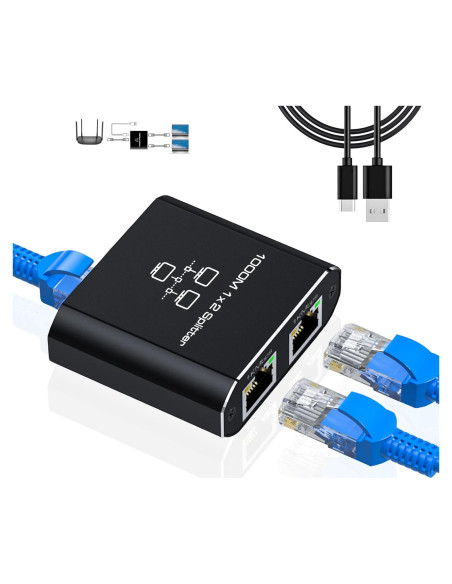 Divisor Ethernet Gigabit LIEZHUA 1 a 2 con USB 1000Mbps Divisor Ethernet Gigabit LIEZHUA 1 a 2 con USB 1000Mbps