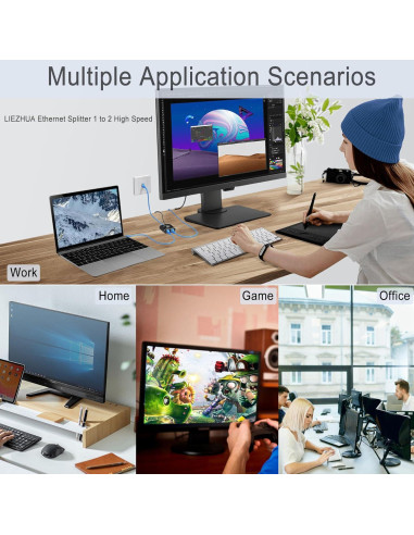 Divisor Ethernet Gigabit LIEZHUA 1 a 2 con USB 1000Mbps