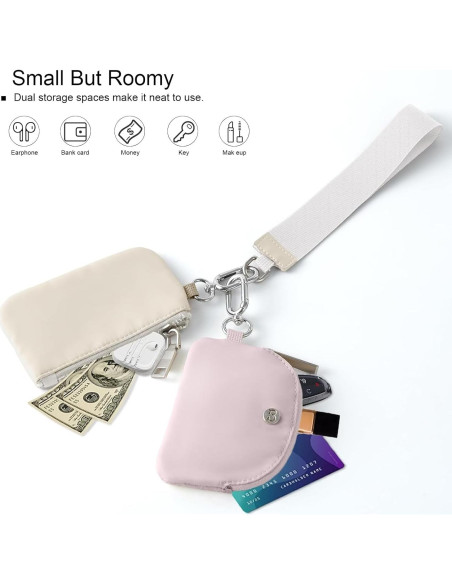 Monedero Muñequera Doble Bolsa Babysun Nylon Impermeable Rosa