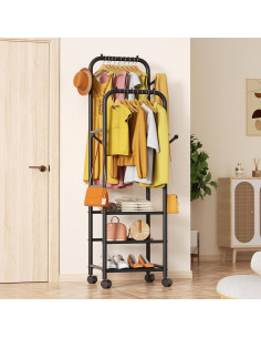 Perchero Rodante Furologee Doble Barra con Estantes 3 Niveles 2