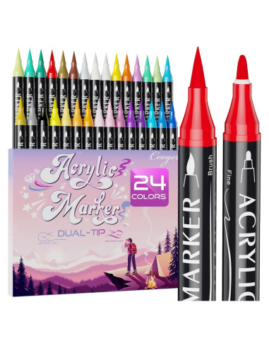 24 Marcadores de Pintura Acrílica Coogert Doble Punta 306g
