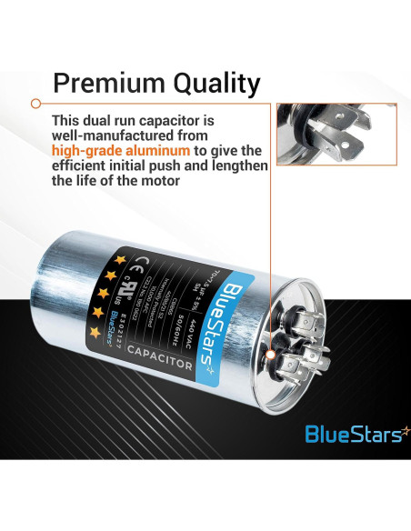 Capacitor Redondo Doble Función 70+7.5 MFD BlueStars - Paquete de 2