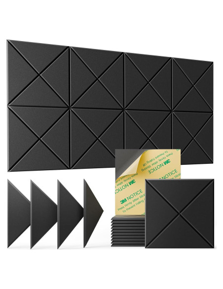Paquete de 12 Paneles Acústicos Autoadhesivos 30.48 cm - Negro