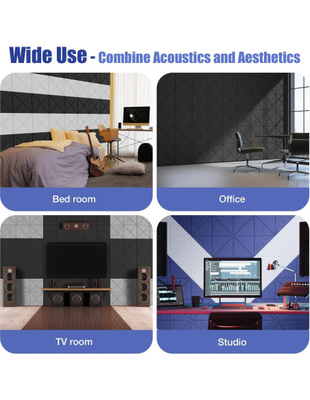 Paquete de 12 Paneles Acústicos Autoadhesivos 30.48 cm - Negro