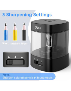Afilador Eléctrico Deli 68659, USB y Batería, Negro 2