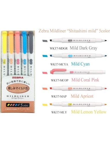 Marcadores Pastel Zebra Mildliner WKT7 - Paquete de 25
