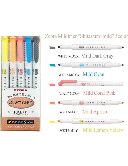 Marcadores Pastel Zebra Mildliner WKT7 - Paquete de 25