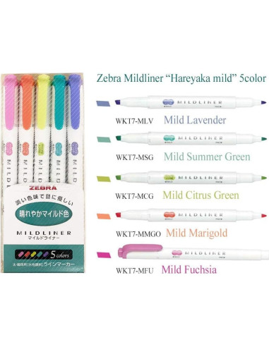 Marcadores Pastel Zebra Mildliner WKT7 - Paquete de 25