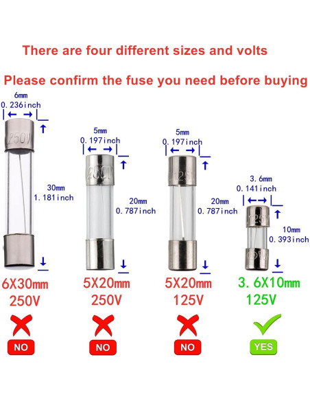 Fusibles de vidrio BOJACK 2.5A 3.6x10mm Paquete de 10