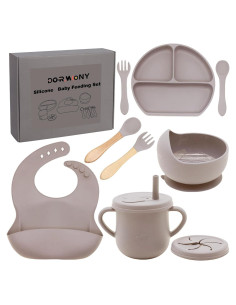 Set de Alimentación de Silicona Dormlony 9 Piezas Bebés Beige
