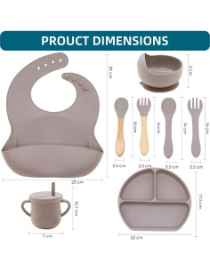 Set de Alimentación de Silicona Dormlony 9 Piezas Bebés Beige 2
