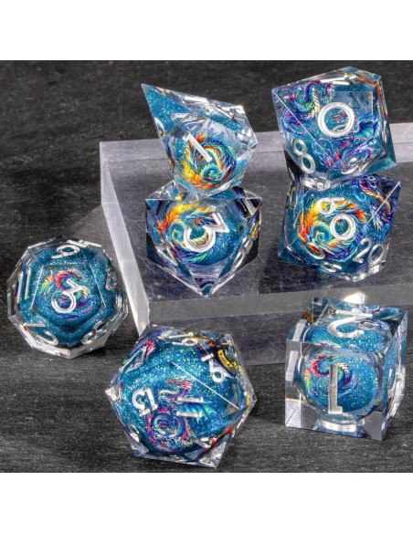 Conjunto de Dados D&D OUKELANWO Líquido Azul 7 Piezas