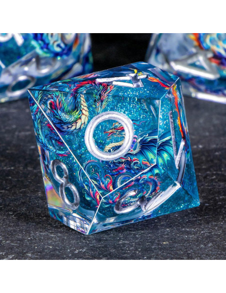 Conjunto de Dados D&D OUKELANWO Líquido Azul 7 Piezas