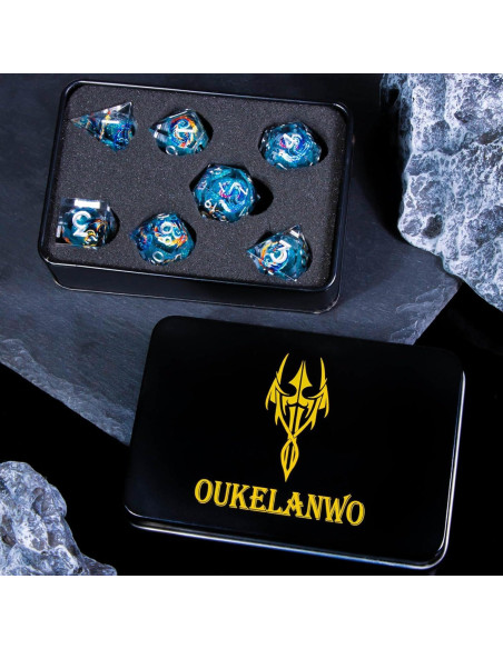 Conjunto de Dados D&D OUKELANWO Líquido Azul 7 Piezas