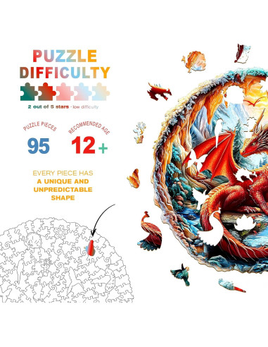 Rompecabezas de Madera 3D DOCRAGI Dragón Carmesí 95 Piezas