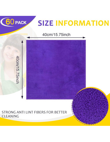 Paños de Microfibra Nuenen 40x40 cm Morado 60 Pcs Reutilizables