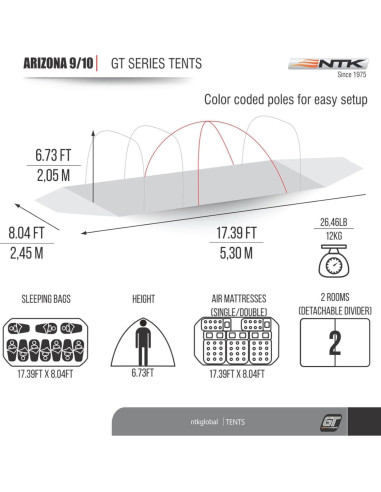 Carpa NTK Arizona GT para 10 Personas, 5.3x2.45m, Impermeable