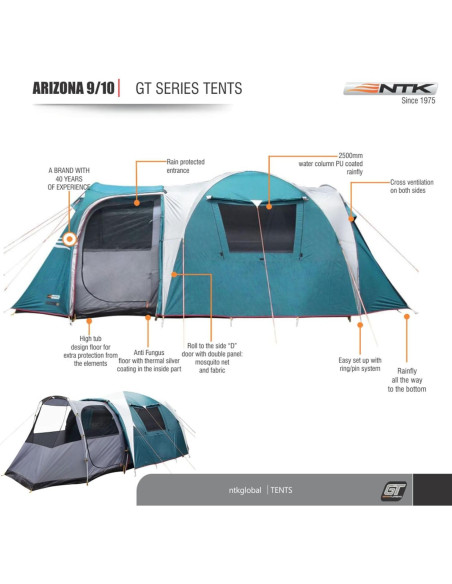 Carpa NTK Arizona GT para 10 Personas, 5.3x2.45m, Impermeable