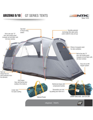 Carpa NTK Arizona GT para 10 Personas, 5.3x2.45m, Impermeable