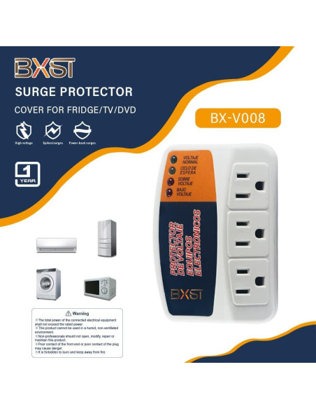 Protector de Sobretensión BXST V008 15A 1800W 140J Protector de Sobretensión BXST V008 15A 1800W 140J