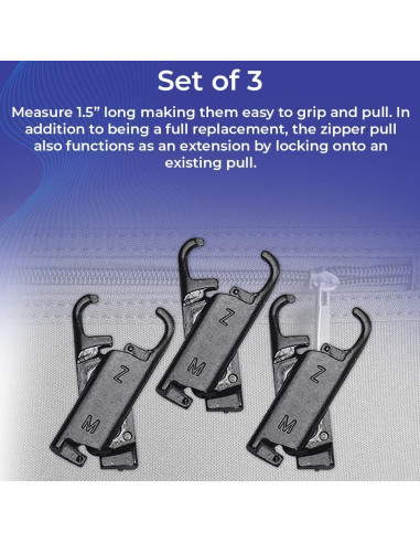 Tiradores de Cremallera Reemplazo SAGEFINDS Metal Negro Paquete de 3