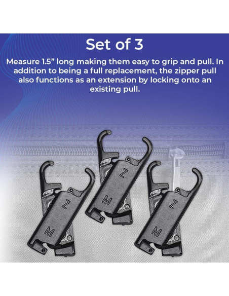 Tiradores de Cremallera Reemplazo SAGEFINDS Metal Negro Paquete de 3