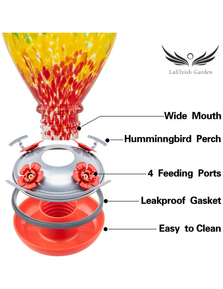 Alimentador de Colibrí LaElvish Garden Vidrio 0.95kg Colgante