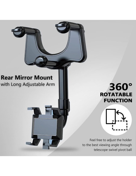 Soporte para Teléfono PKYAA en Espejo Retrovisor Ajustable