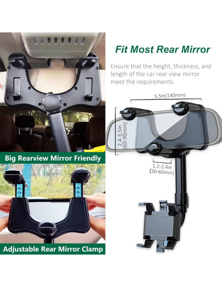 Soporte para Teléfono PKYAA en Espejo Retrovisor Ajustable
