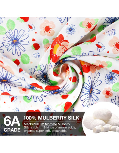 Funda de Almohada de Seda MANSPHIL Floral 100% Morera 50.8x66cm