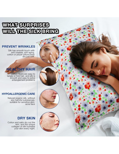 Funda de Almohada de Seda MANSPHIL Floral 100% Morera 50.8x66cm