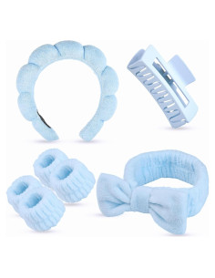 Juego de Spa 7 Piezas Yaqulen - Diadema y Muñequera Facial Azul