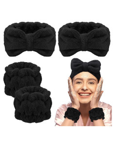 Set Diadema y Muñequera Microfibra Chuangdi Negro 4 Pcs