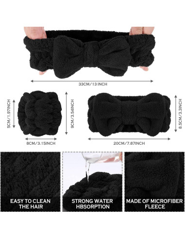 Set Diadema y Muñequera Microfibra Chuangdi Negro 4 Pcs