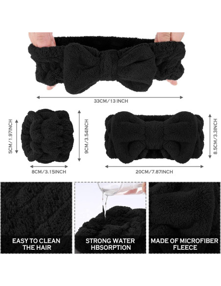 Set Diadema y Muñequera Microfibra Chuangdi Negro 4 Pcs