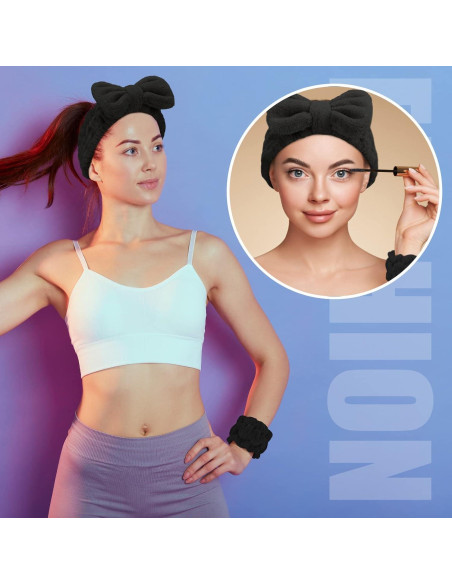 Set Diadema y Muñequera Microfibra Chuangdi Negro 4 Pcs