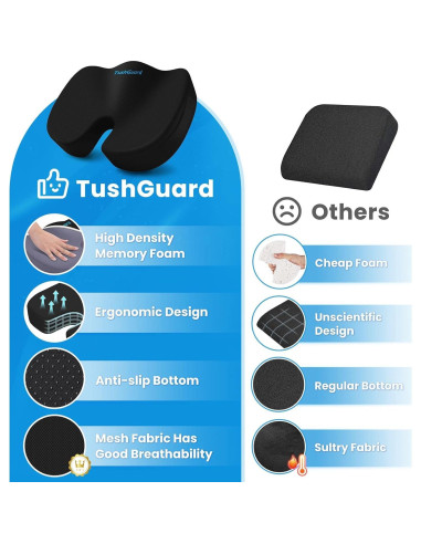Cojín de Asiento TushGuard Espuma Viscoelástica Negro Grande