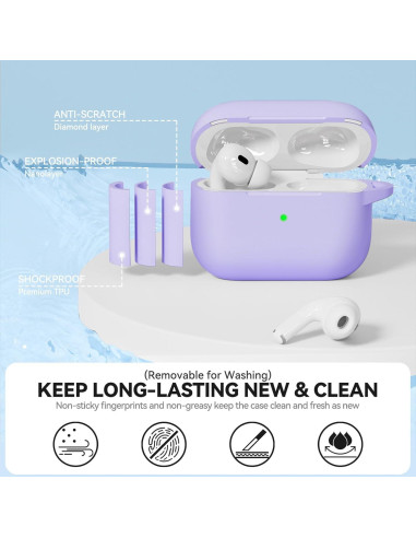 Funda de Silicona Suave TNSNK para AirPods Pro 1/2 - Lila Claro