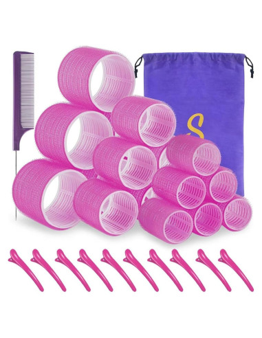 Juego de Rodillos para Cabello Sungenol 18 Piezas Rosa Rojo